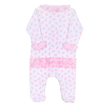 Load image into Gallery viewer, Baby Bows Printed Ruffle Footie: Pink
