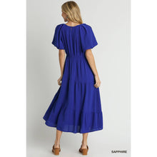 Load image into Gallery viewer, Solid Split Neck A-Line Midi Dress: SAPPHIRE
