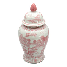 Load image into Gallery viewer, Pink &amp; White Chinoiserie Ceramic Jar 18&quot;-local pick up only
