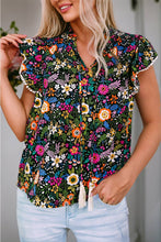 Load image into Gallery viewer, Women Tropical Floral Print Lace Ruffle Sleeve Blouse | S-XL: Missy / Black / XL
