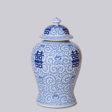 Load image into Gallery viewer, Double Happiness/Scrolling Peony Blue and White Temple Jar-Pick up only!!!
