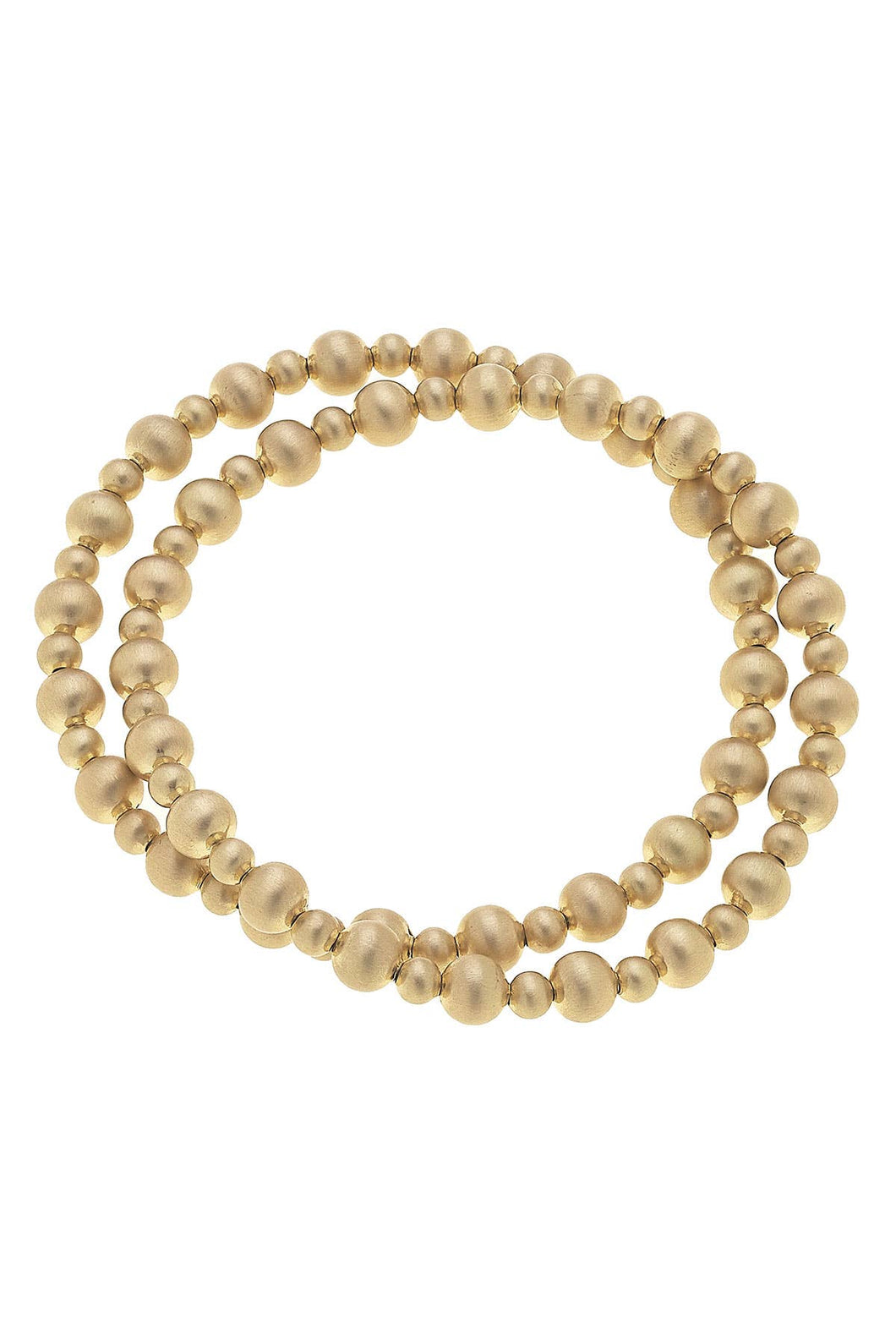 Kayla Ball Bead Stretch Bracelets (Set of 2): Satin Gold 25146b-gd