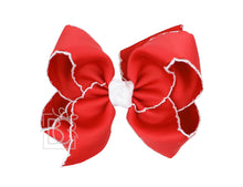 Load image into Gallery viewer, Crochet Edge Bows (Red &amp; White): 3.5&quot; Medium
