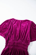 Load image into Gallery viewer, Velvet Shirred Waist Tiered Maxi Dress: Red Dahlia / 95%Polyester+5%Elastane
