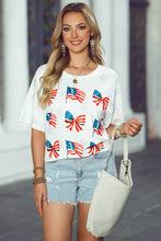 Load image into Gallery viewer, Patriotic Flag Bow Graphic Starry Round Neck T Shirt: White / L
