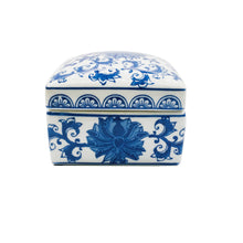 Load image into Gallery viewer, Blue &amp; White Chinoiserie Square Ceramic Box - Lotus

