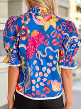 Load image into Gallery viewer, Summer Breeze V-neck Abstract Printed Top: Blue
