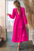 Load image into Gallery viewer, Rose Red Shirred V Neck Long Sleeve Velvet Dress: Rose Red / 95%Polyester+5%Elastane / pre order does not arrive to the store until mid october
