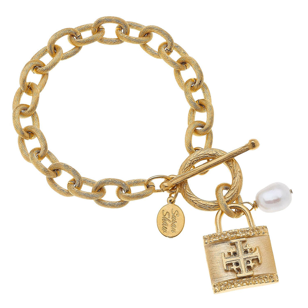 Gold Toggle Bracelet w/ Jerusalem Cross Lock