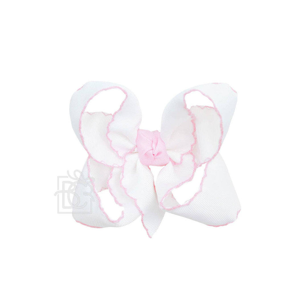 CROCHET EDGE RIBBON BOW ON CLIP: 5.5