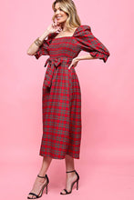 Load image into Gallery viewer, Tartan Plaid Midi Dress: Red
