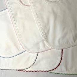 Bib (Picot Trim) Newborn, Baby Gift, Embroidery, Monogram: Blue Trim