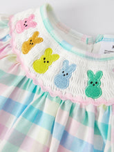 Load image into Gallery viewer, Easter Bunny Embroidery Girls Pink Plaid Bow Romper
