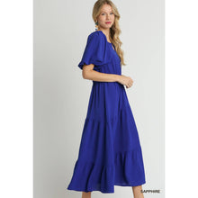 Load image into Gallery viewer, Solid Split Neck A-Line Midi Dress: SAPPHIRE
