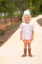 Load image into Gallery viewer, Proper Pumpkins Pink Gingham A-Line Dress and Bloomer Set with Pumpkin Embroidery
