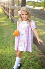 Load image into Gallery viewer, Proper Pumpkins Pink Gingham A-Line Dress with Pumpkin Embroidery: 2T
