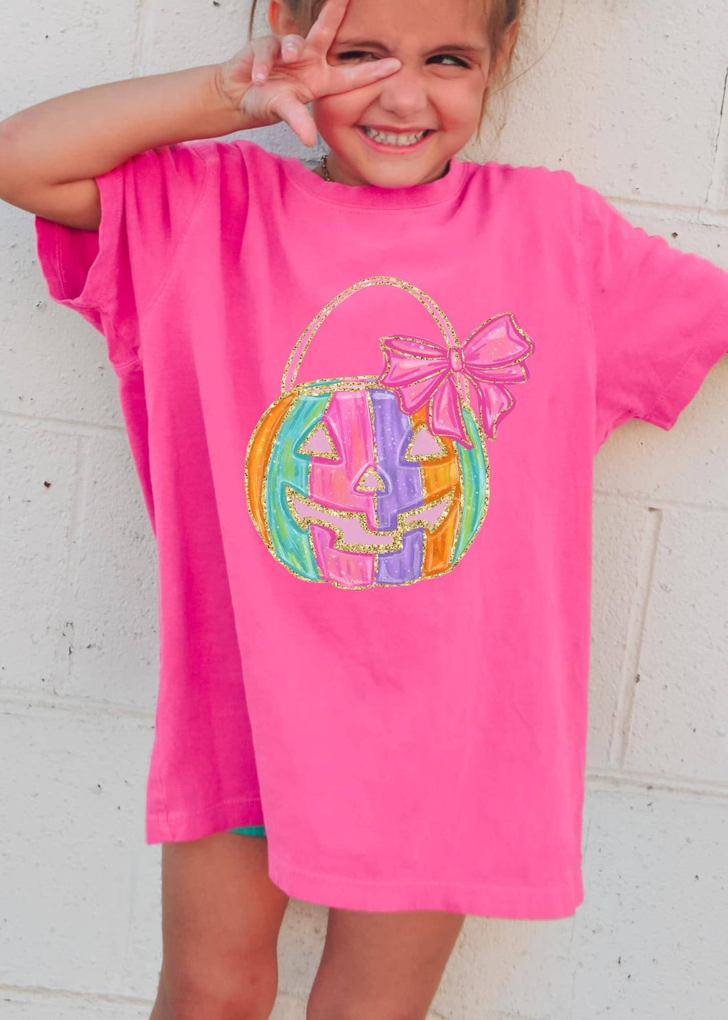 Girls Pumpkin Bucket Short Sleeve Tee: Youth sizes