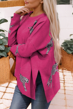 Load image into Gallery viewer, Rose Red Lively Cheetah Print High Neck Split Hem Sweater
