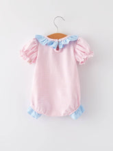 Load image into Gallery viewer, Easter Bunny Embroidery Girls Pink Stripe Romper
