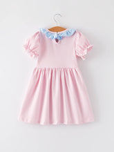 Load image into Gallery viewer, Easter Bunny Embroidery Girls Pink Striped Dress:
