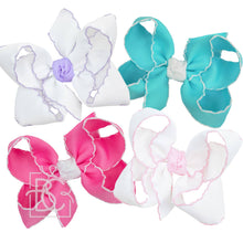 Load image into Gallery viewer, CROCHET EDGE RIBBON BOW ON CLIP: 5.5&quot; Extra Large - 2.25&quot; Ribbons on Alligator Clip / HOT PINK
