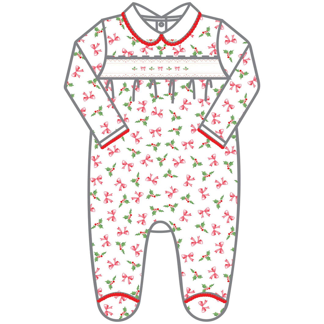 Chloe's Classics Smocked Collared Printed Footie: Red / NB