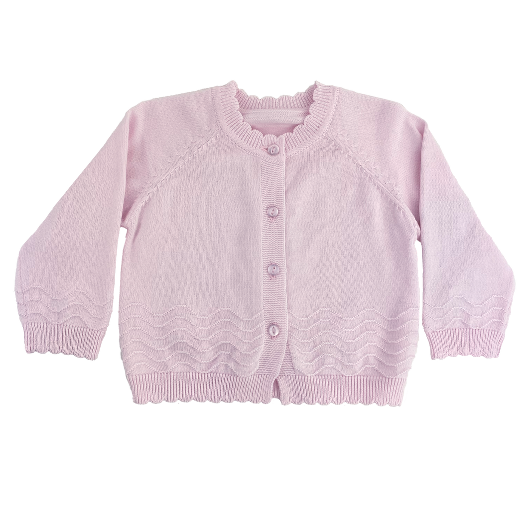 Scalloped Lightweight Knit Cardigan Sweater -Pink