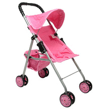Load image into Gallery viewer, My First Doll Stroller with basket and hood pink hearts: Pink Quilted

