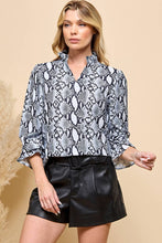 Load image into Gallery viewer, Snakeskin Print V neck  Blouse: Gray
