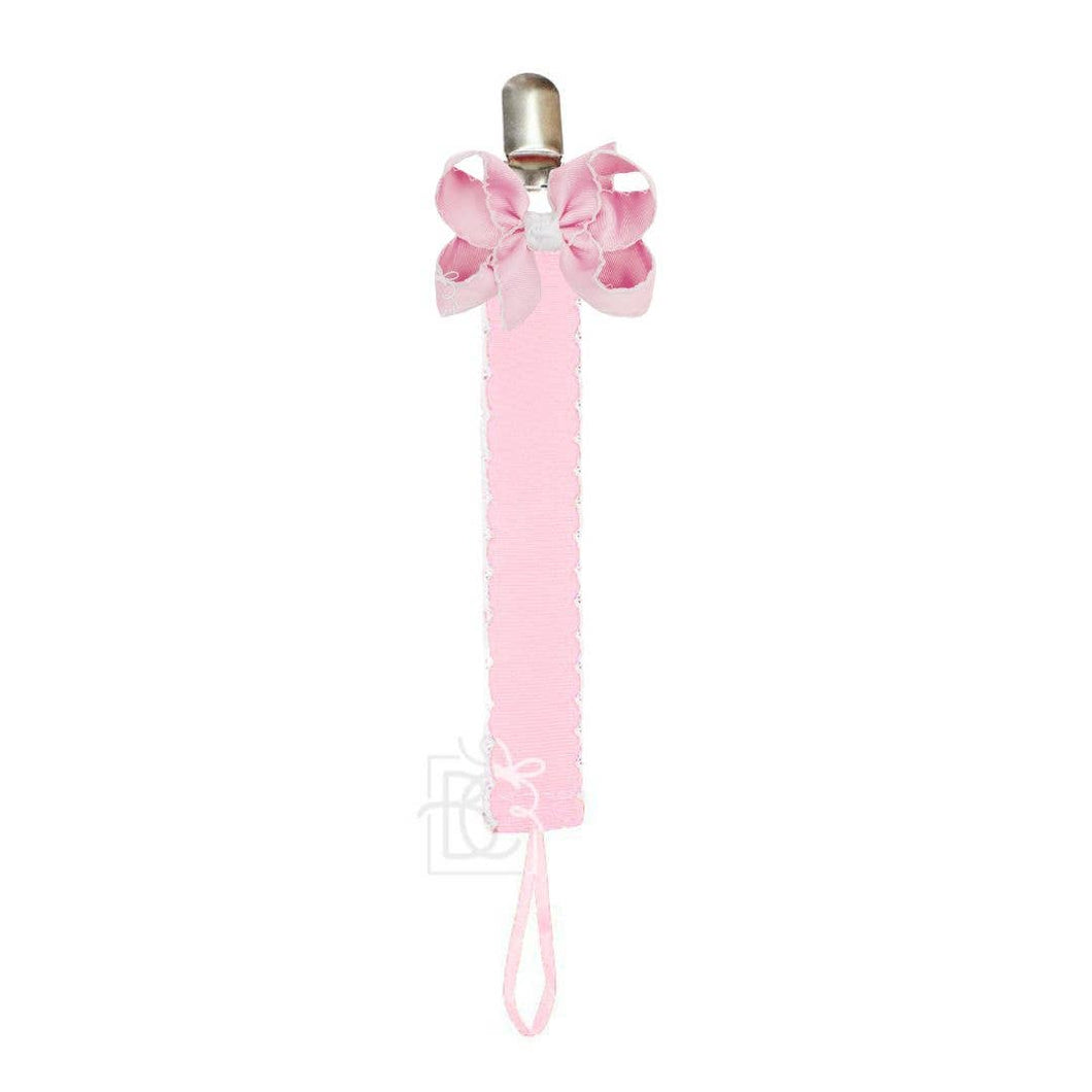 Crochet Edge Grosgrain Pacifier Clip w/ Detachable Bow