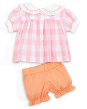 Load image into Gallery viewer, Proper Pumpkins Pink Gingham A-Line Dress and Bloomer Set with Pumpkin Embroidery
