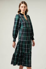 Load image into Gallery viewer, Sweet Beyond Long Sleeve Plaid Midi Dress: EMERALD-WHITE / XS
