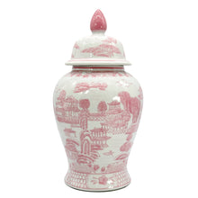 Load image into Gallery viewer, Pink &amp; White Chinoiserie Ceramic Jar 18&quot;-local pick up only
