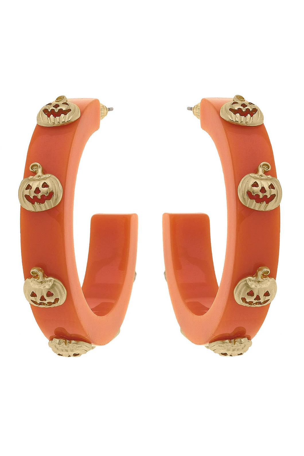 Jack-O'-Lantern Resin Hoop Earrings: Orange 25484e-or