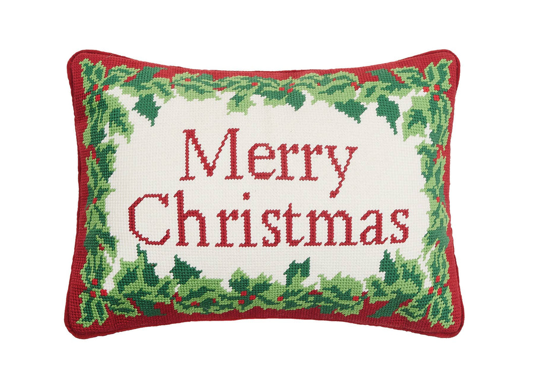 Merry Christmas Embroidered Needlepoint Pillow 10x14