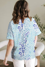 Load image into Gallery viewer, Mixed Leopard Print V Neck Short Sleeve Blouse
