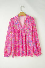 Load image into Gallery viewer, Abstract Print Collared V Neck Babydoll Blouse: Bonbon / 100%Polyester-runs large
