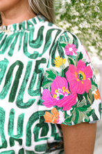 Load image into Gallery viewer, Teresa embroidered Sleeve Frilled Neck Printed Top/Multicolor: Green
