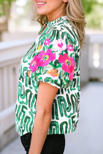 Load image into Gallery viewer, Teresa embroidered Sleeve Frilled Neck Printed Top/Multicolor: Green
