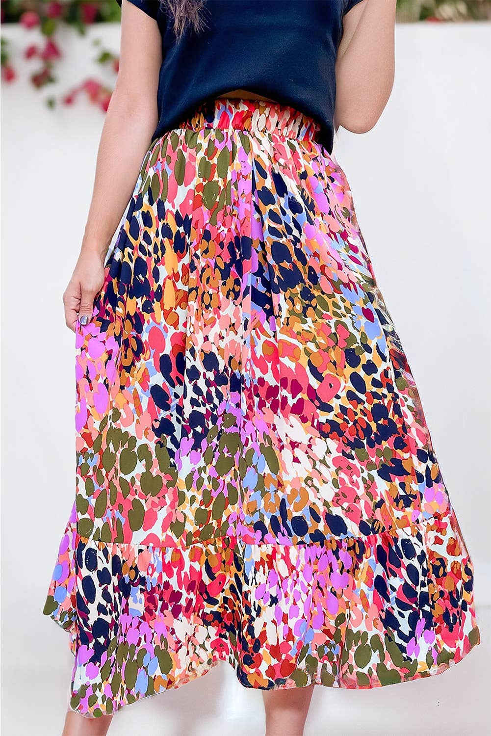 Melissa Multicolor Abstract Print Ruffled Maxi picture appears navy but it is black in person