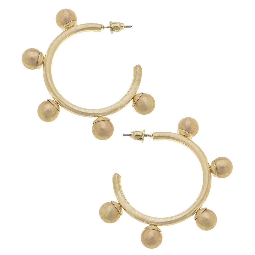 Allison Studded Metal Hoop Earrings: Satin Gold 25321e-gd