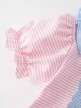 Load image into Gallery viewer, Easter Bunny Embroidery Girls Pink Striped Dress:
