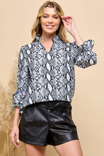 Load image into Gallery viewer, Snakeskin Print V neck  Blouse: Gray
