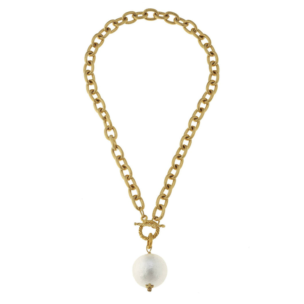 Cotton Pearl on Gold Toggle Necklace