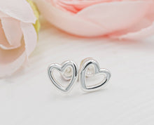 Load image into Gallery viewer, Sterling Silver Screw-Back Hollow Heart Earrings for Kids
