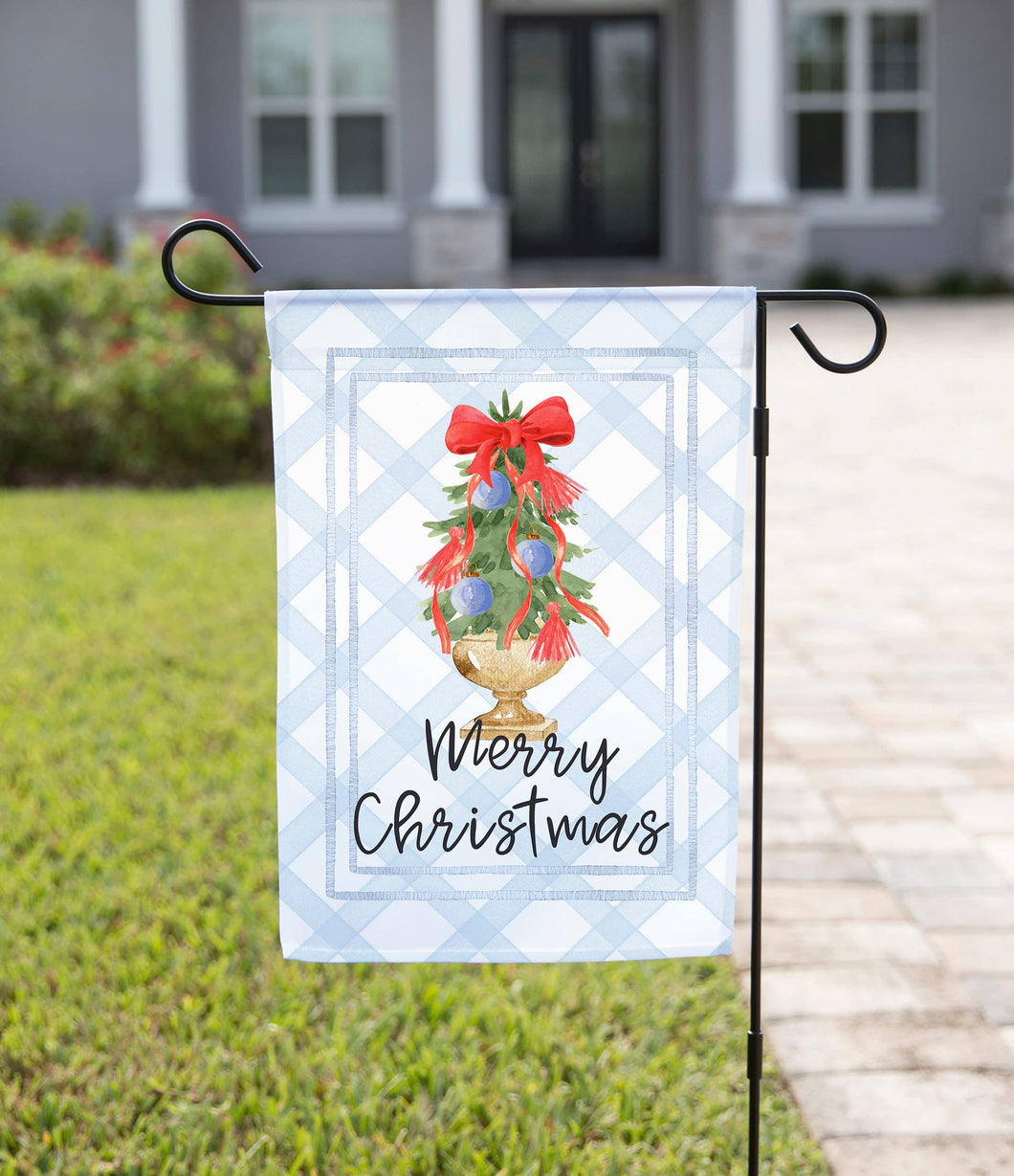 Merry Christmas Gold Vase Tree Garden Flag: 12