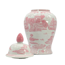 Load image into Gallery viewer, Pink &amp; White Chinoiserie Ceramic Jar 18&quot;-local pick up only
