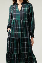 Load image into Gallery viewer, Sweet Beyond Long Sleeve Plaid Midi Dress: EMERALD-WHITE / XS
