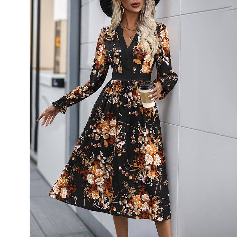 Women's Fashion Printed  Dress: Black / 100% polyester