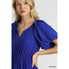 Load image into Gallery viewer, Solid Split Neck A-Line Midi Dress: SAPPHIRE
